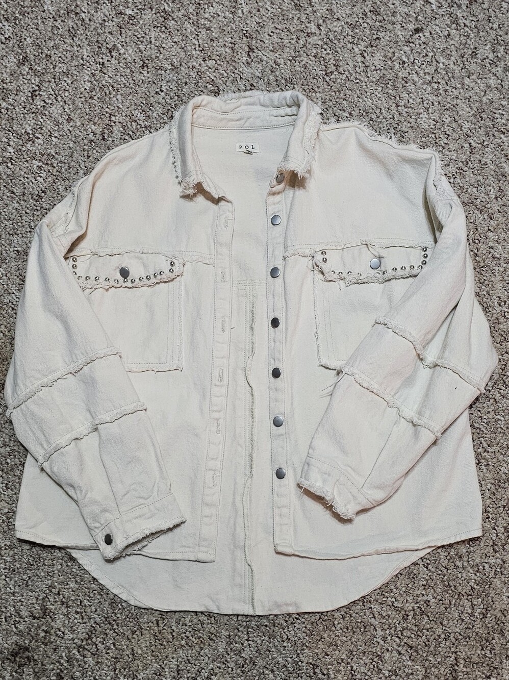 POL Cream Oversized Stud-Trim Button-Down Shacket Sz Sm